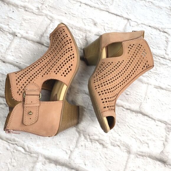 Earth Nubuck Perforated Peeptoe Booties - Picture 4 of 8